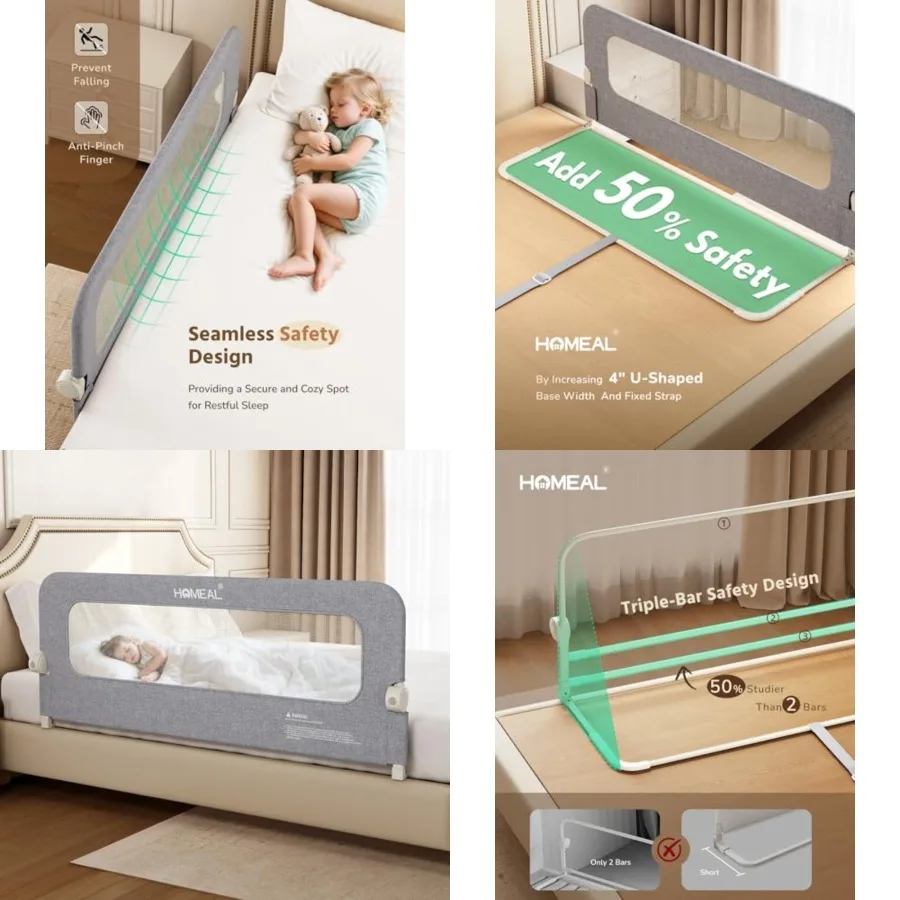 Bed Rail for Toddlers - 59"x24" Extra Long Foldable Toddler Bed Rails for King, Queen, Twin, Full, Double Bed - Breathable Guar