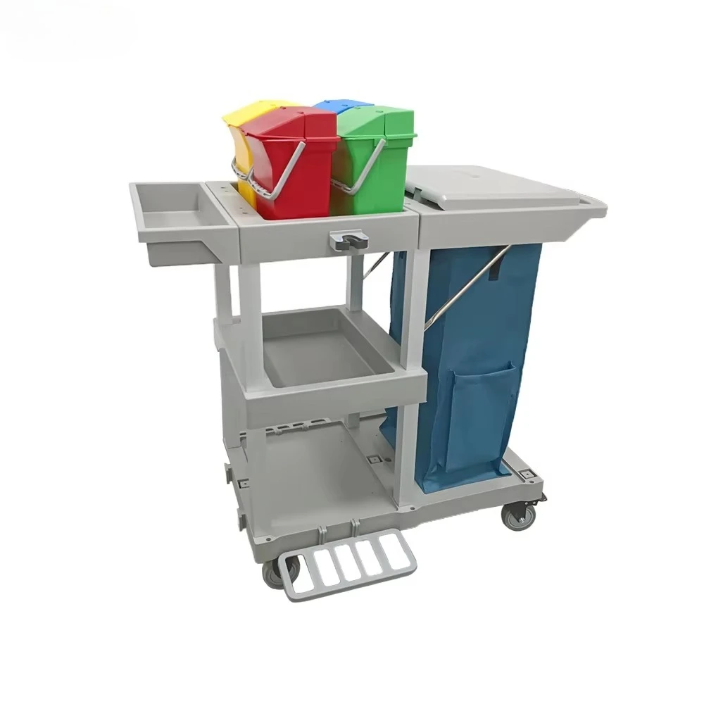 

Gray Durable Plastic 200 Lb Capacity 4-Wheel Hotel Supplies Service Cleaning Trolley Janitor Cart