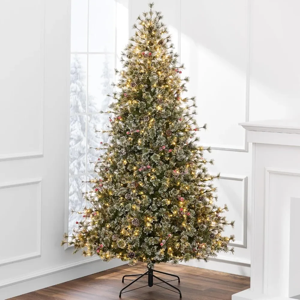 9ft Pre-Lit Cashmere Christmas Tree, Premium Semi-Flocked Artificial Holiday Decor W/Cordless Connection, 2-in-1 LED Lights