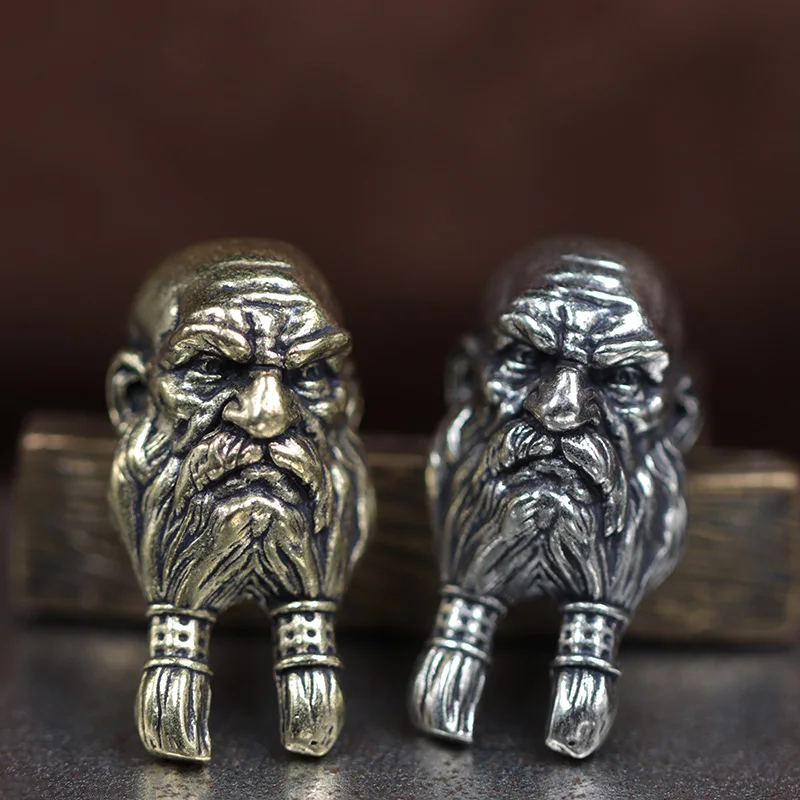 Old Man Head Sculpture Brass Knife Beads EDC DIY Paracord Woven Bracelets Lanyard Pendants Accessories Outdoor Tool Hangings