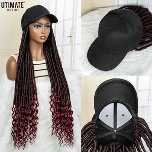 Synthetic Braided Wigs With Baseball Cap 34 Inches Crochet Braid Braiding Hair Machine Made Curly Afro Deradlocks Wig With Hat