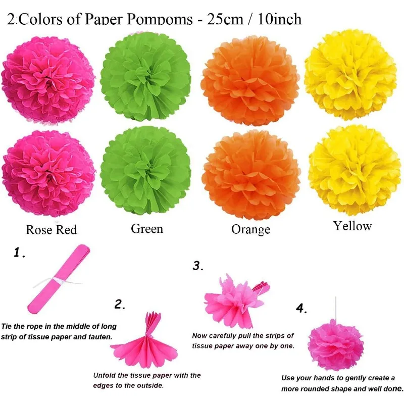 20 Pcs Pom Poms 꽃 매달려 종이 팬 삼각형 깃발 깃발과 Garlands 문자열 폴카 도트 생일 파티 멕시코 파티
