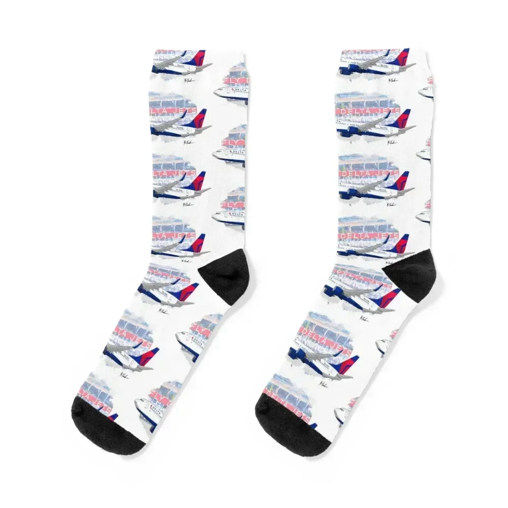 

Fly Delta Jets Socks golf Running christmas stocking summer Women Socks Men's