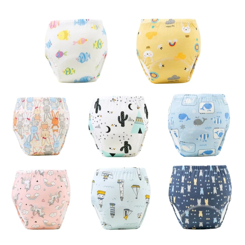 8PC Baby Potty Toilet Training Pants Nappies Cartoon Boys Girls Underwear Cotton TPU WaterProof Panties Reusable Diapers