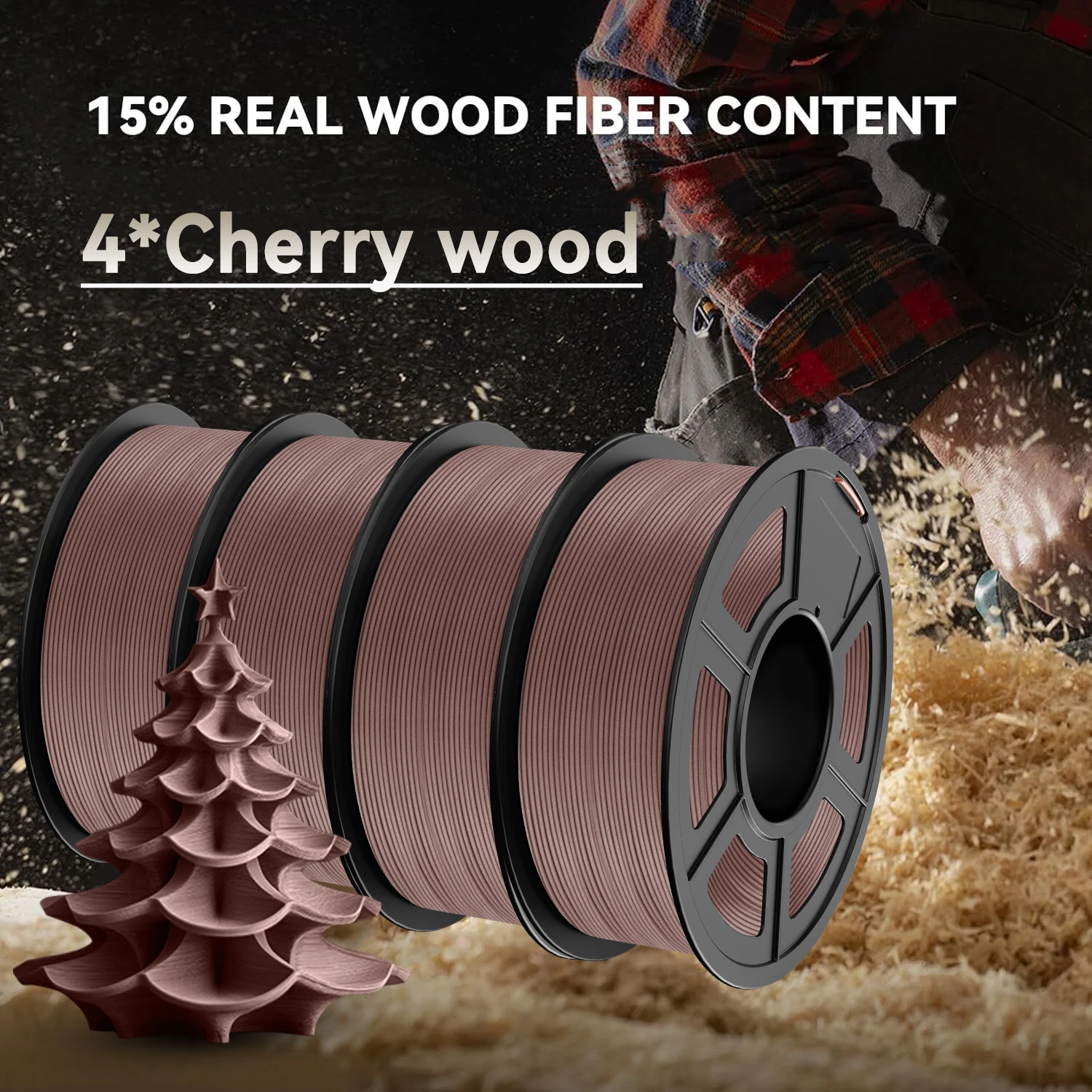 JAYO 3D-Holz-PLA-Drucker-Filament, 1,75 mm, 15 % Echtholzfasern, Maßgenauigkeit +/- 0,02 mm, passend für die meisten FDM-3D-Drucker, 4 Rollen