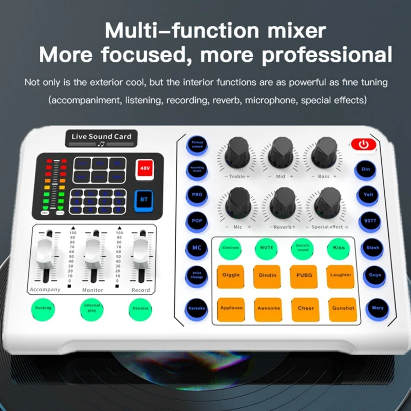 Live Sound Card Audio Studio Recording Interface Mixers Music Card With Sound For Live Mobile Phone PC, Easy To Use