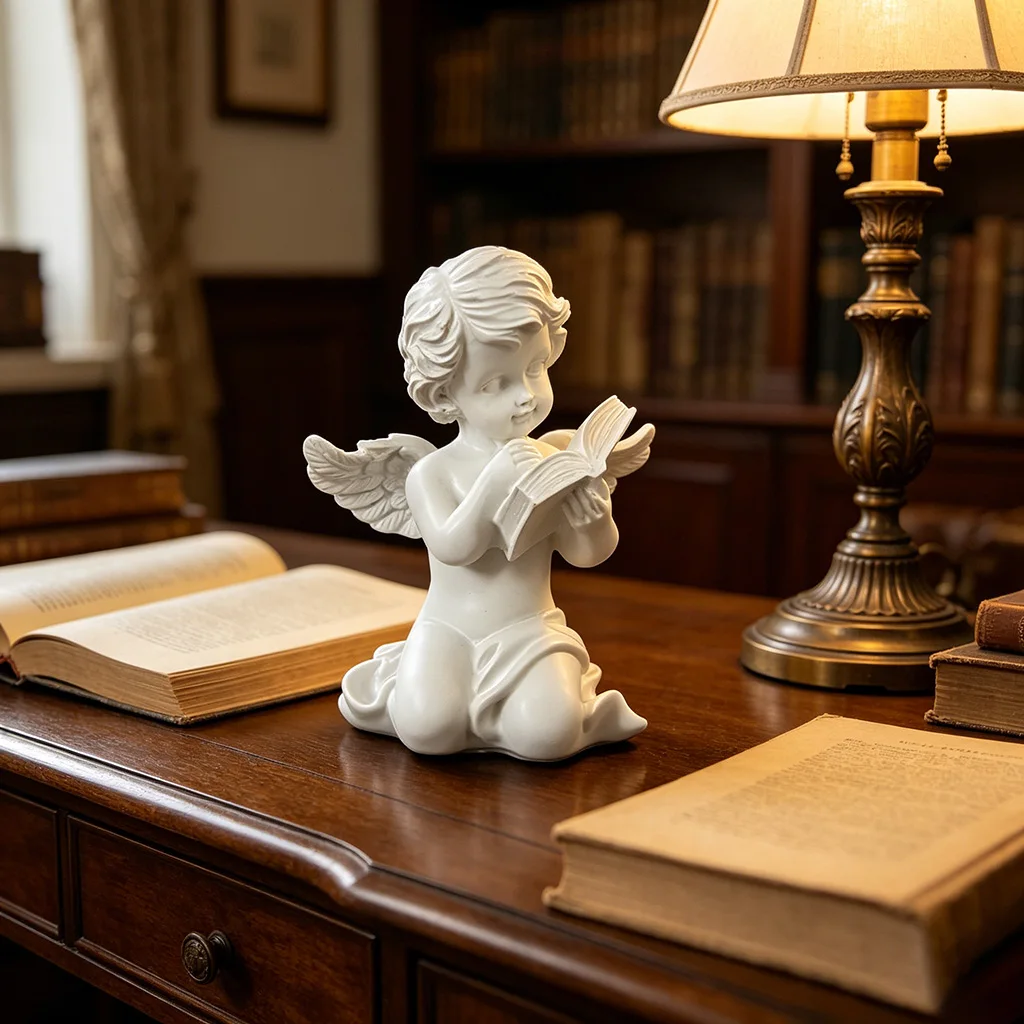 White Angel Resin Statue Vintage Cherub Sculpture Cute Fairy Figurine European Home Decor Room Aesthetic Bookshelf Ornament Craf