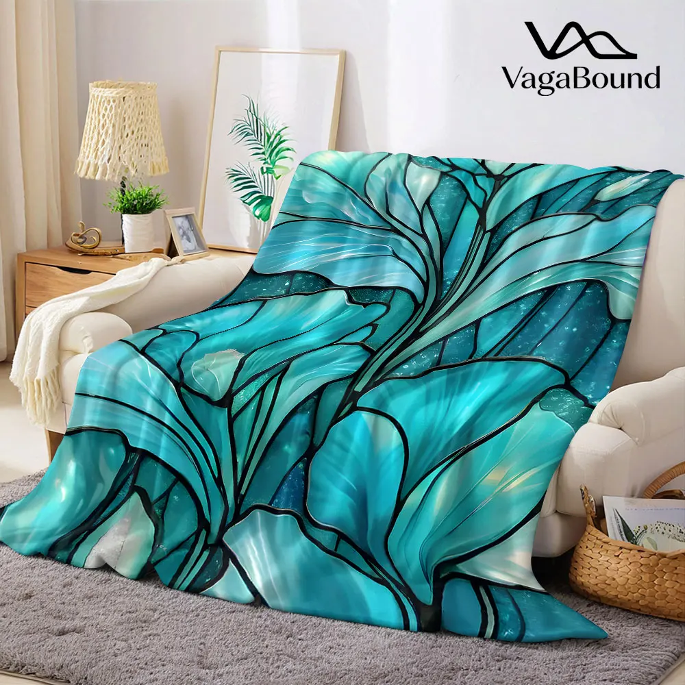 Stained Glass Floral Flannel Blanket Warm Soft Halloween Christmas Decorative Couch Warm Cozy All-Season Gift