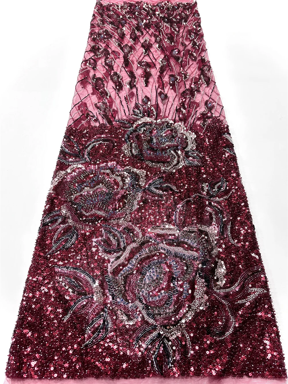 

Luxury Beads Lace African 2025 High Quality 5 Yards Handmade beads Sequins Fabric Nigeria For Evening Party Dress