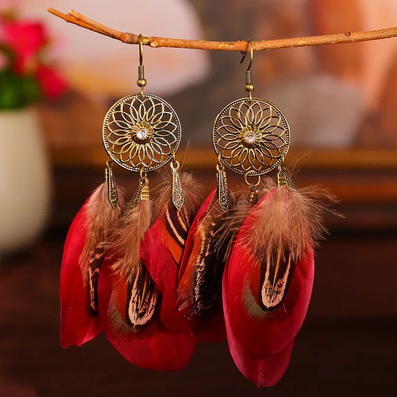 Boho Jewelry orecchini etnici Vintage Dream Catcher Feather nappa bohémien da donna