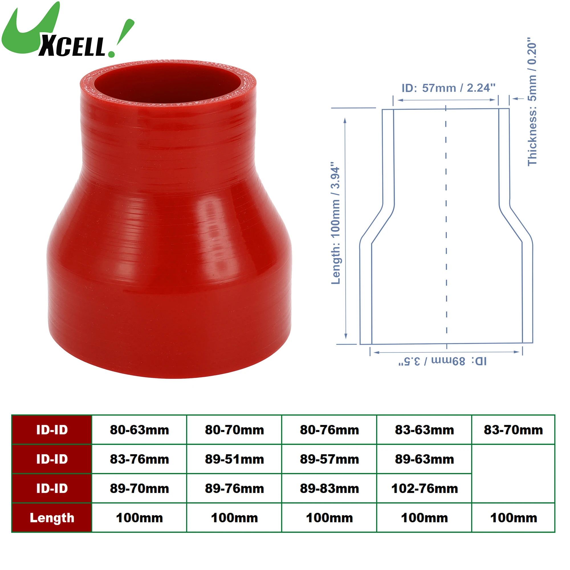 UXCELL 80-63mm 80-76mm 89-51mm 89-63mm 89-83mm 102-76mm ID 100mm Length 0 Degree Car Silicone Hose Coolant Hose