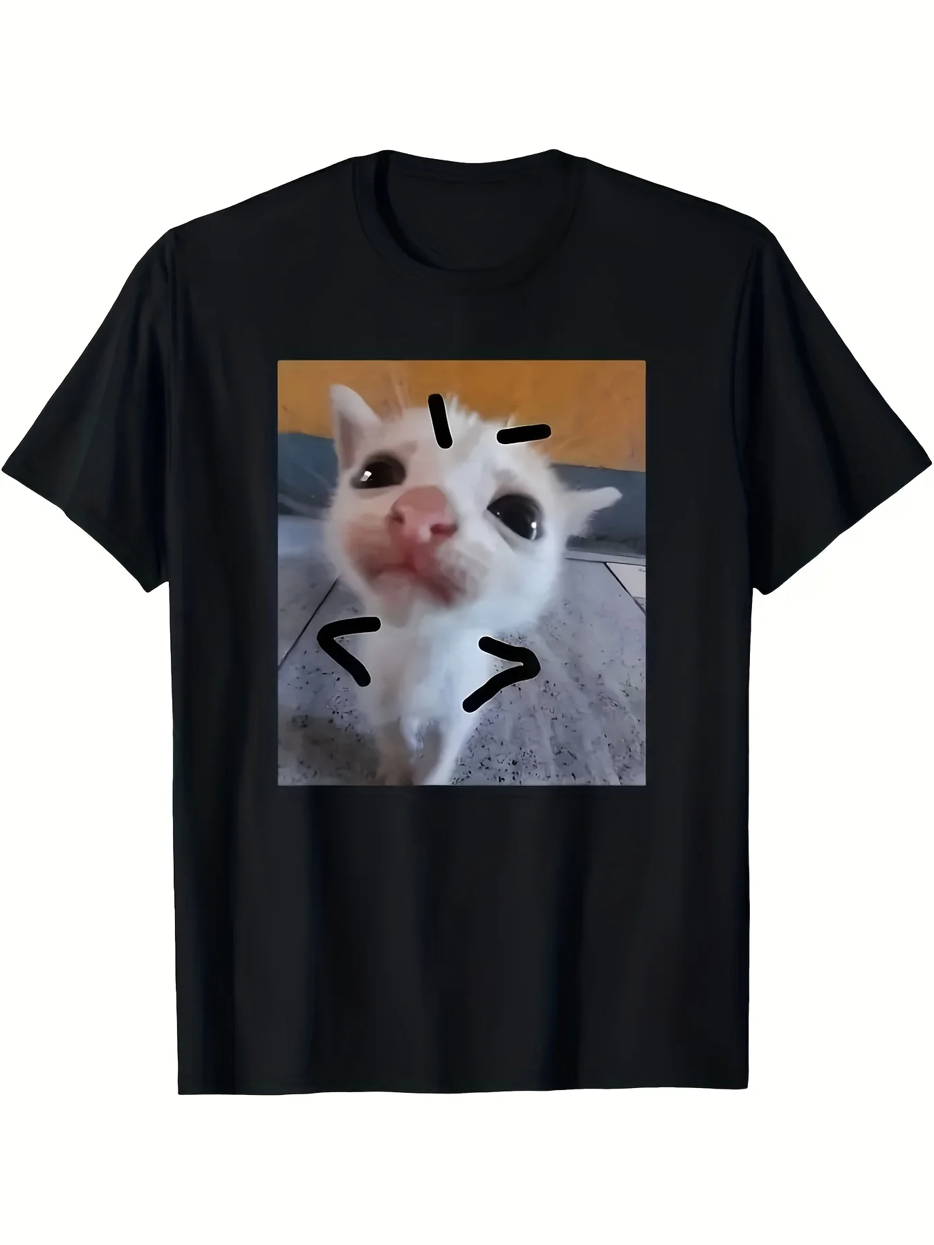 

Kitten Graphic T-Shirt for Men Soft Breathable Round Neck Tee with Cute Face Arrow Print Casual Playwear for Outdoor Activities