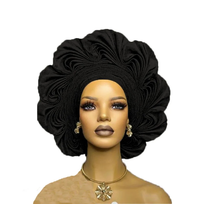 New Popular Asooke Auto Gele With Flower Round Nigerial Party Headtie