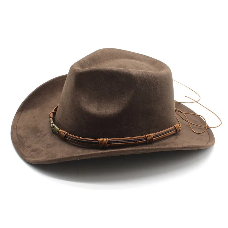 HongLuan New suede cowboy hat with warped edge Men's and women's outdoor travel hat with rolled eave ethnic top hat felt Cap