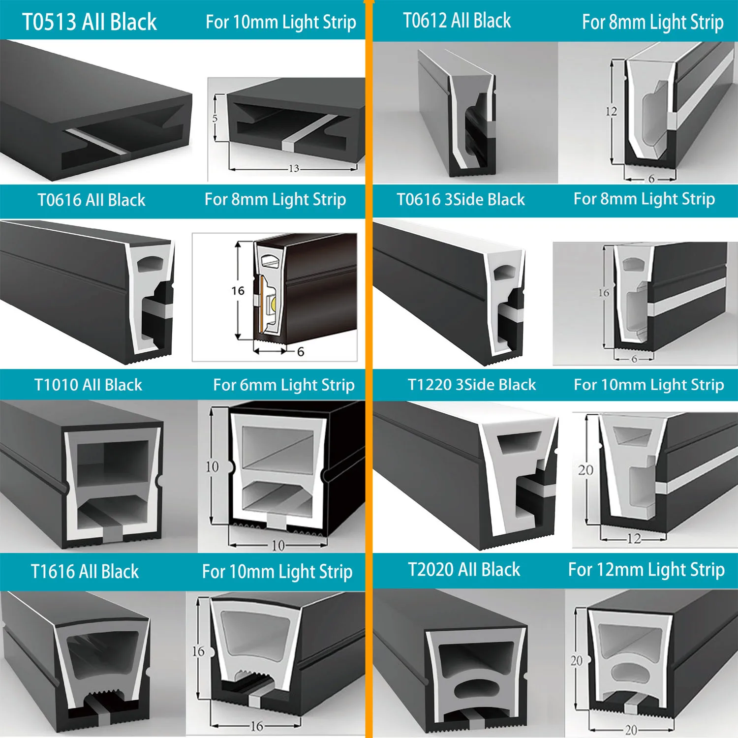 

1M-5M WS2812B WS2811 SK6812 Silica Gel Tube Black Led Neon Soft Rope Tube IP67 Waterproof For 5050 RGB Flexible Strip Light