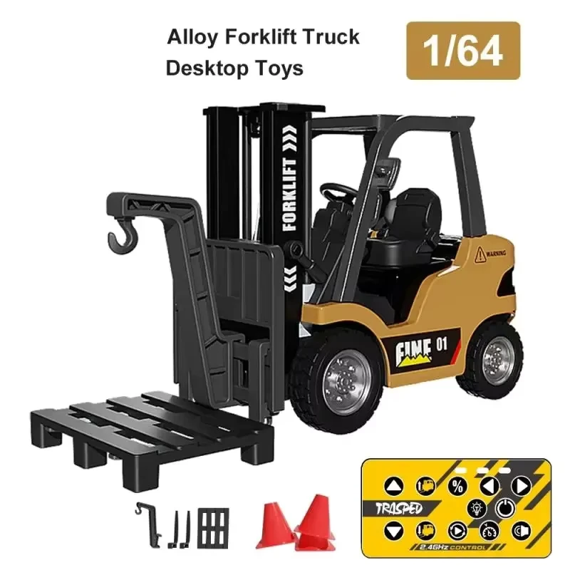 1/64 2.4G RC Trucks Mini Alloy Forklift Lights Sounds Remote Controlled Car Small Engineering Vehicle Toys APP Control Forklift
