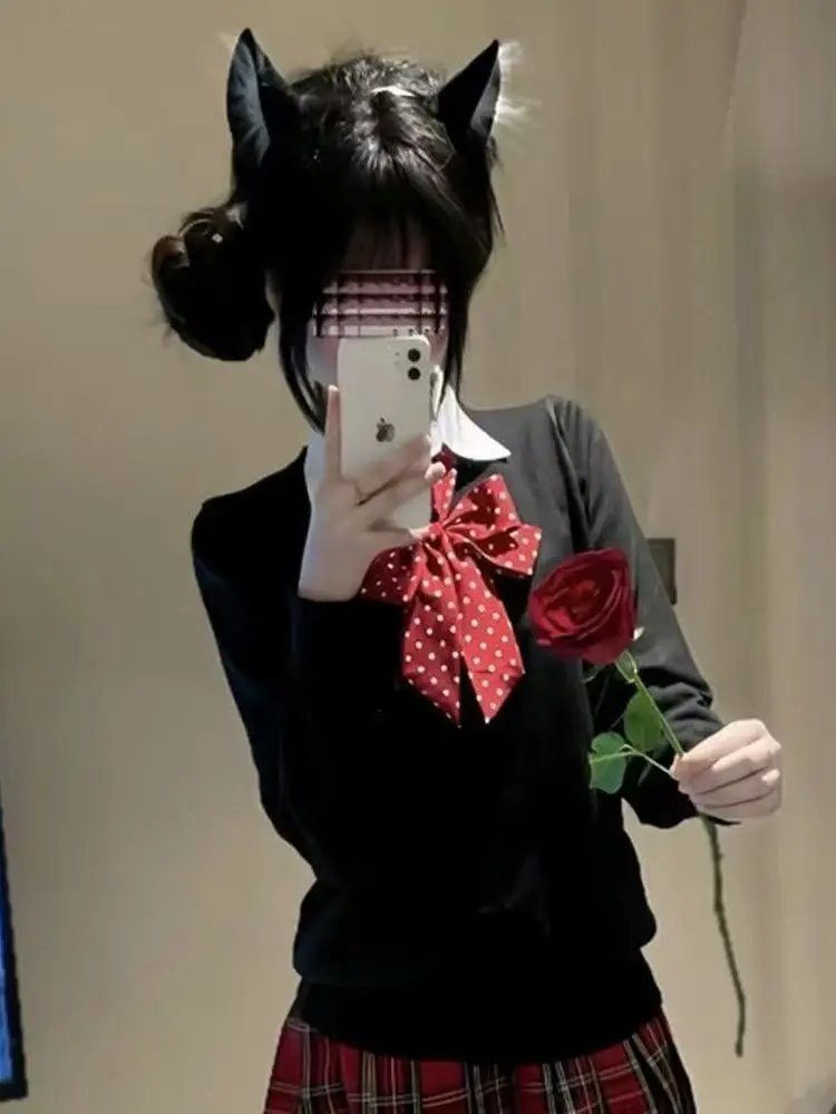 

Sexy Girl Sweater Skirt Set Women's Autumn Winter Faion Long Sve Top College Sle Layered Knittedwear Ensemble