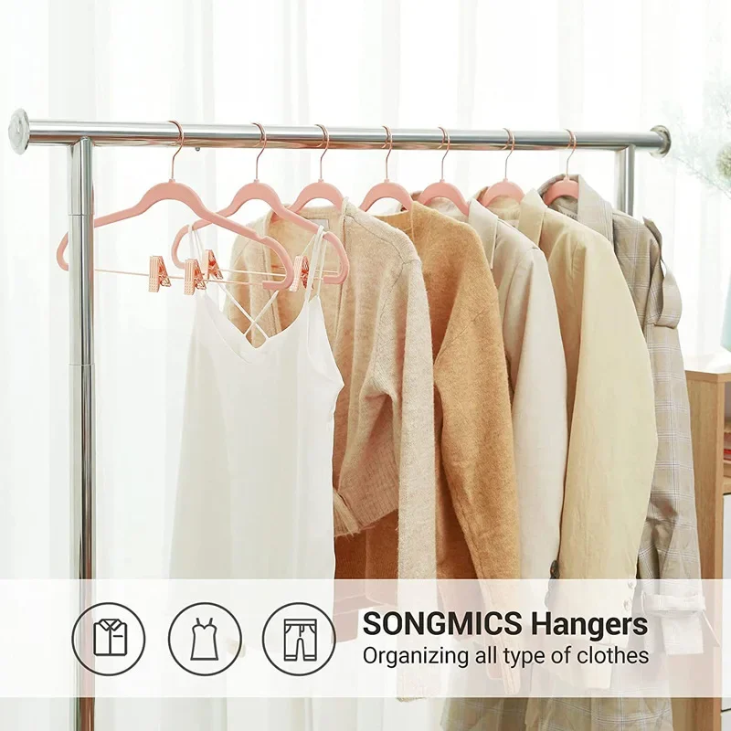 10Pcs Flocked Hangers with Rose Gold Metal Clips - Multifunctional Home Organization Non-Slip Velvet Pants and Skirt Hangers
