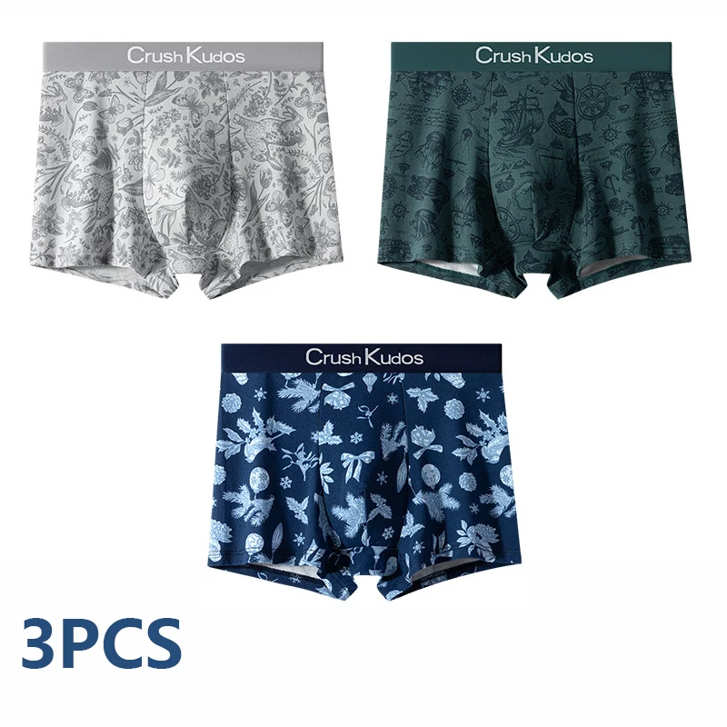 3 PCS Cotton Men's Panties Boxers Print Casual Flat Corner Shorts Seamless Middle Waist Briefs 2XL-4XL Trendy Teen Underwear