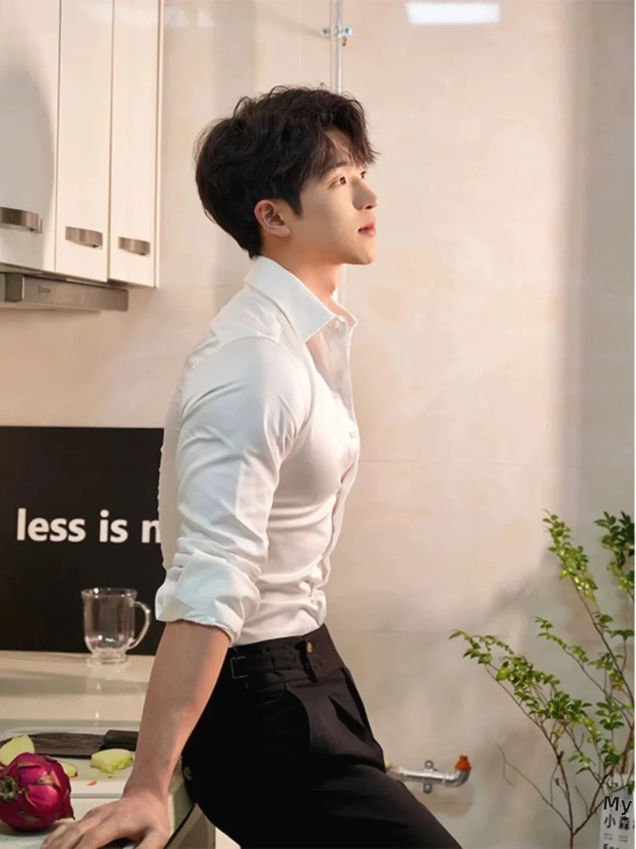 

Premium Feel Iron Free Long Sve Men's irt Slim Fit Ice Silk Workwear Formal irt American Sle Youth ular Pure Color