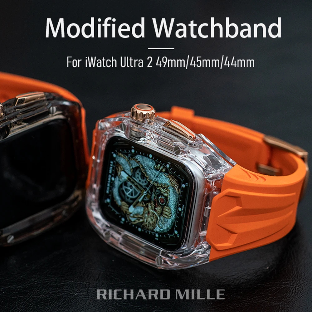 حافظة تعديل كريستال + حزام ساعة لـ iWatch Series10 46mm 42mm Ultra 2 49mm 45mm RICHARD Mile Style حزام السيليكون تعديل Ki #1