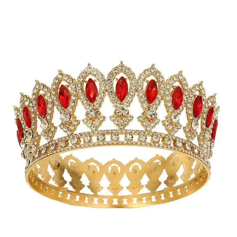 Full Round Colorful Beauty Pageant Crowns Baroque Circular Large Crown Tiaras Bride Headband Accessories Tiara Crown