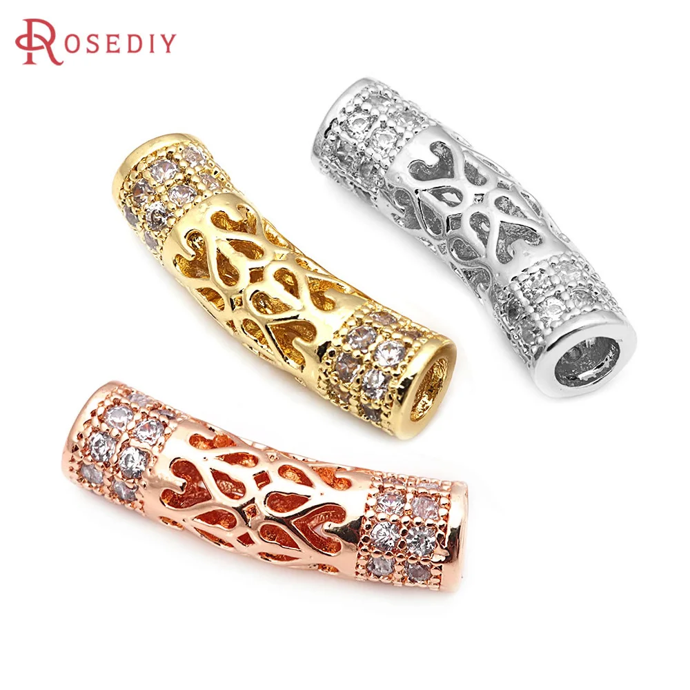 4PCS 18K Gold Color Brass Zircon Bracelets Curl Curved Tube Diy Accessories Jewellery Making Materials Rosediy official-website