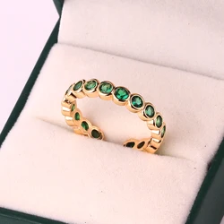 Top Quality Rainbow Ring Gold Color Green Zircon Finger Rings for Women Girls Fashion Party Birthday Jewelry Gift