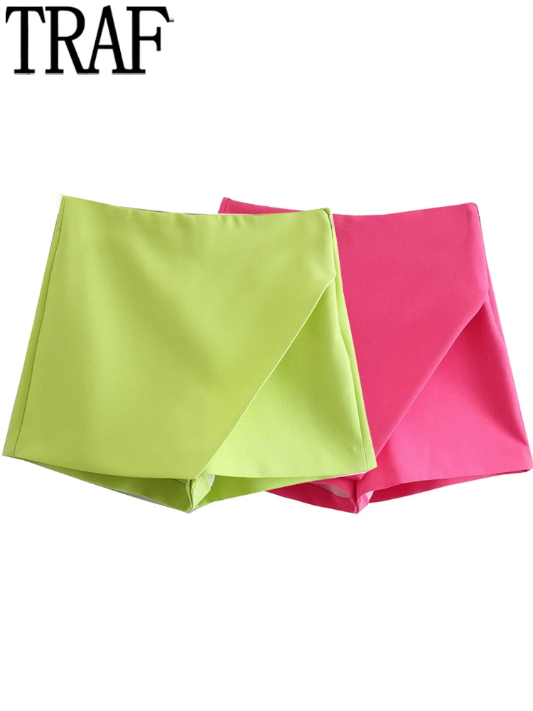 

TRAF 2022 Green Skirt Shorts Woman High Waist Shorts Women Summer Y2K Baggy Pink Shorts Skort Fashion Casual Culottes