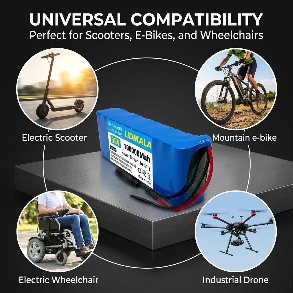 36V 100000mAh Wiederaufladbarer Lithium-Akku für Elektroroller und E-Bikes mit BMS, mehreren Anschlüssen XT60, XT30, T+DC – Detail 5