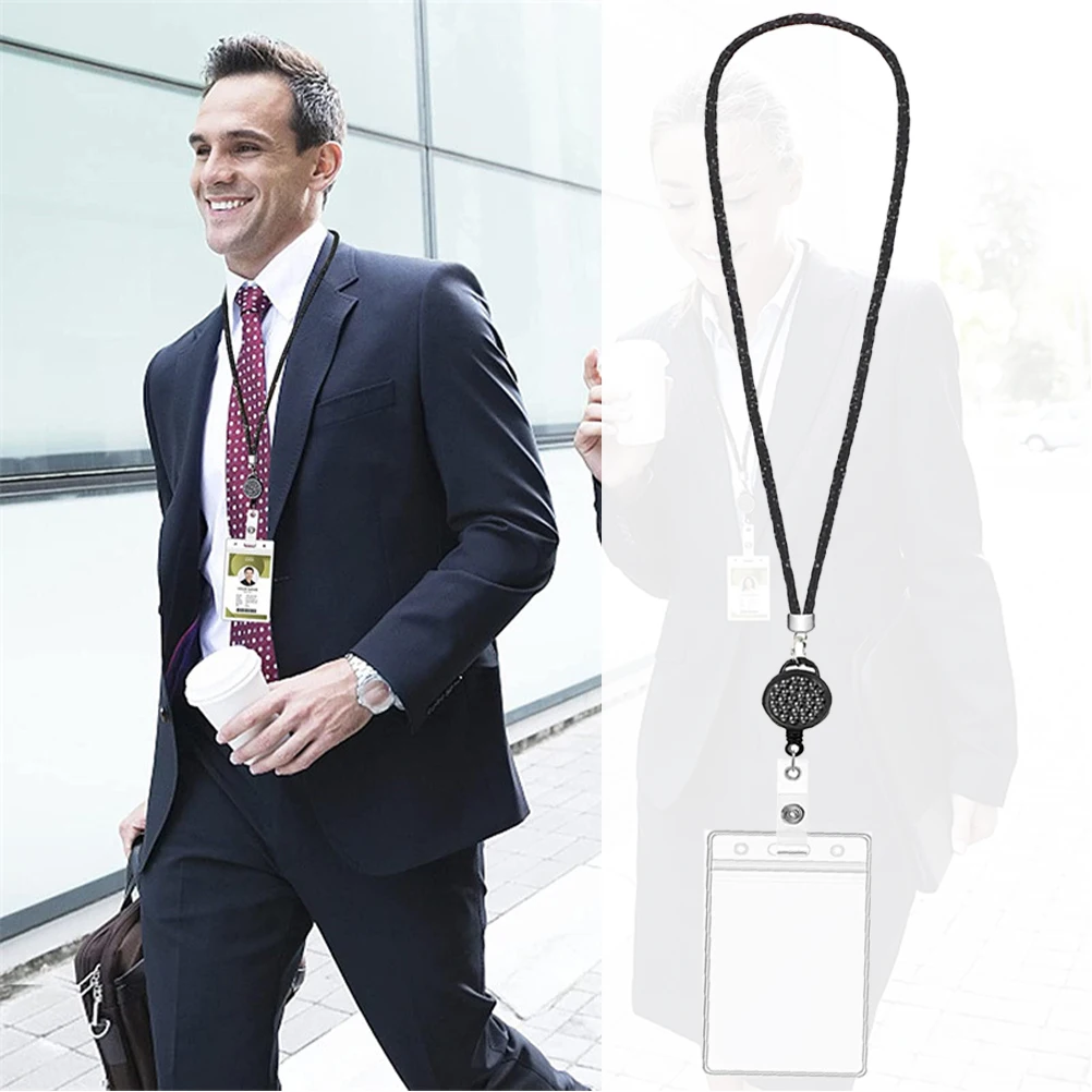 

Id Holder Badge Card Protective Cover Work Pass Anti scratch Case Black Lanyard Detachable Safe Versatile Office School