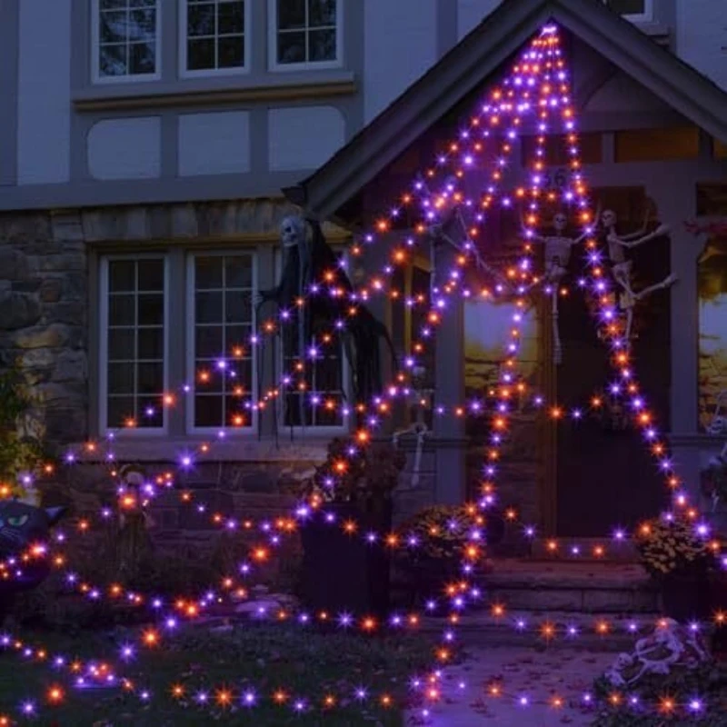 1PC Halloween Spider Web Lights Outdoor Waterproof 250LED Lights Atmosphere Decoration Lamp For Holiday Party  Patio Lawn