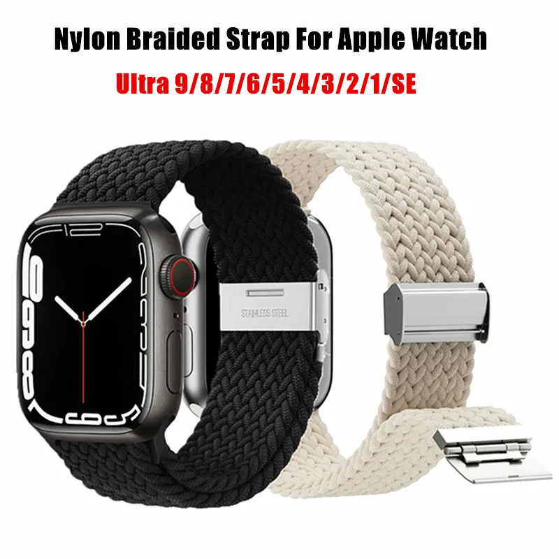 حزام نايلون منفرد مضفر لساعة أبل الترا باند 49 مللي متر 44 40 45 41 38 46 42 مللي متر سوار كوريا iWatch سلسلة 10 9 8 7 6 5 SE