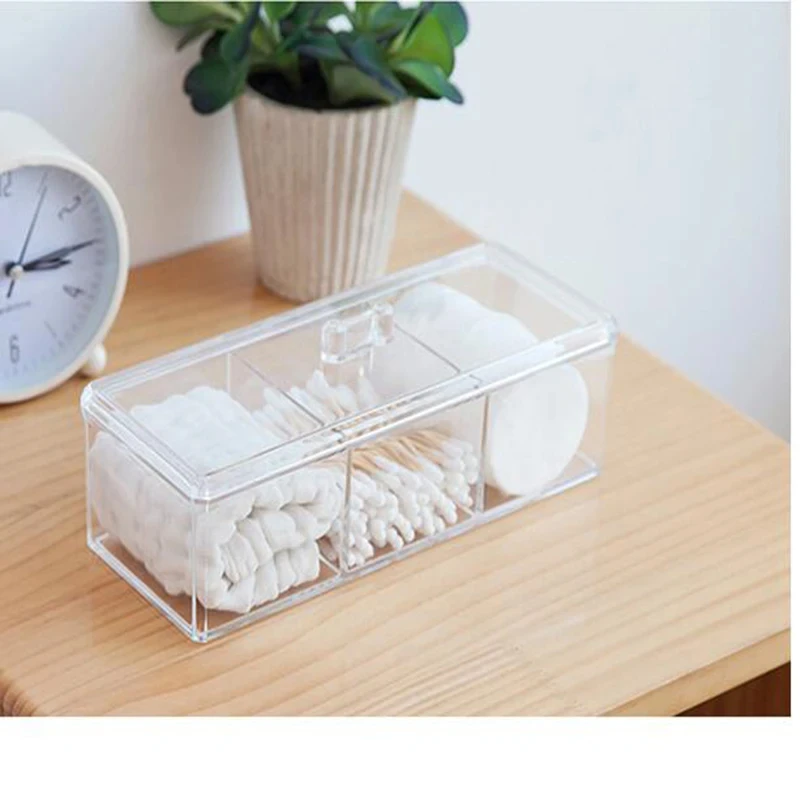 Transparent Cosmetic Storage Box Makeup Organizer Three-color Cotton Swab Cotton Pad Storage Box Desktop Acrylic Material