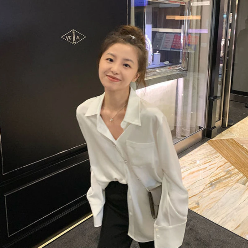 Luxury Brand Blouses Women Silk Shirts White Blouse Long Sleeve Black Shirt Office Ladies Tops Button Korean Chic High-end New