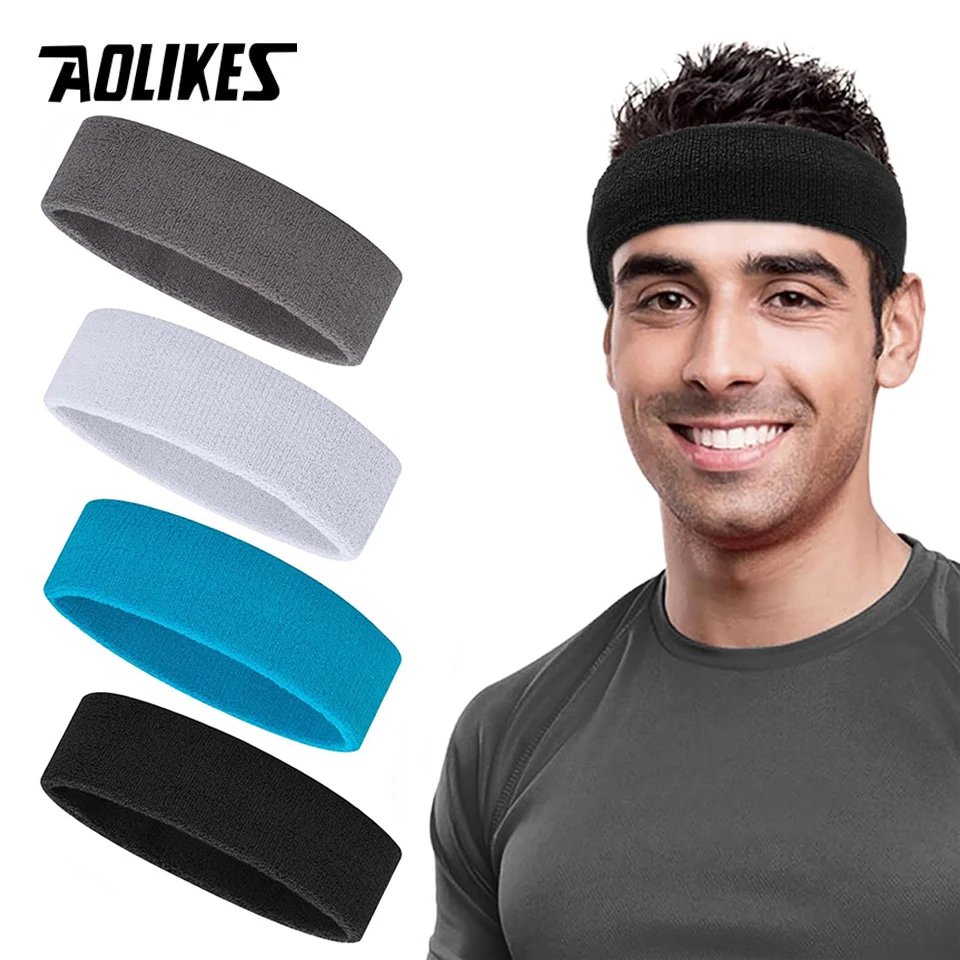 AOLIKES fascia sportiva, fasce per la testa in cotone, fascia per il sudore in spugna atletica traspirante per Tennis, basket, calcio