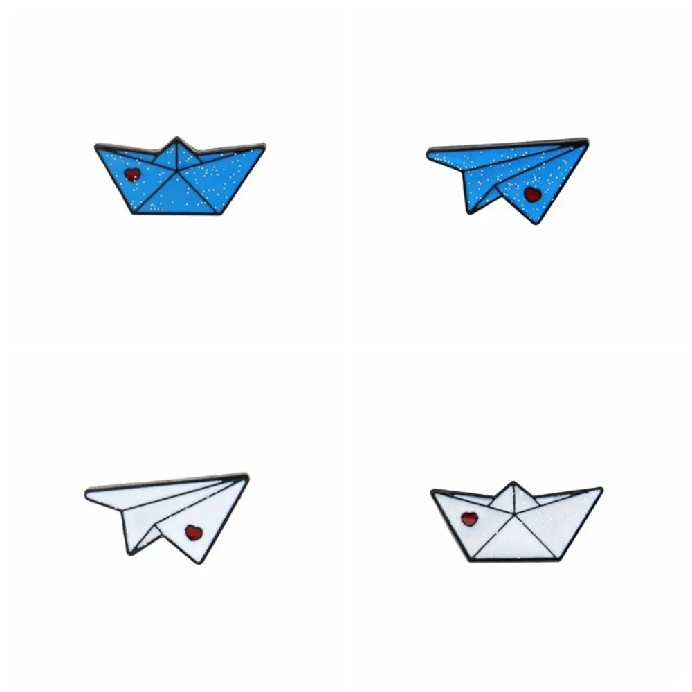 Cute Love Heart Paper Plane Enamel Pins Boat Dripping Oil Lapel Pin Plating Gift