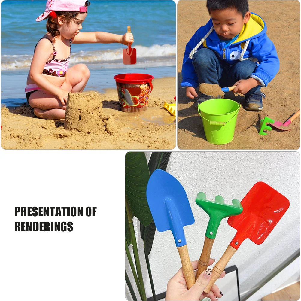 Kit de rastrillo de pala de juguete de playa, juguetes de arena para exteriores, regalo para niños, herramientas de jardín, suministros de escultura, jardinería portátil, 6 uds./2