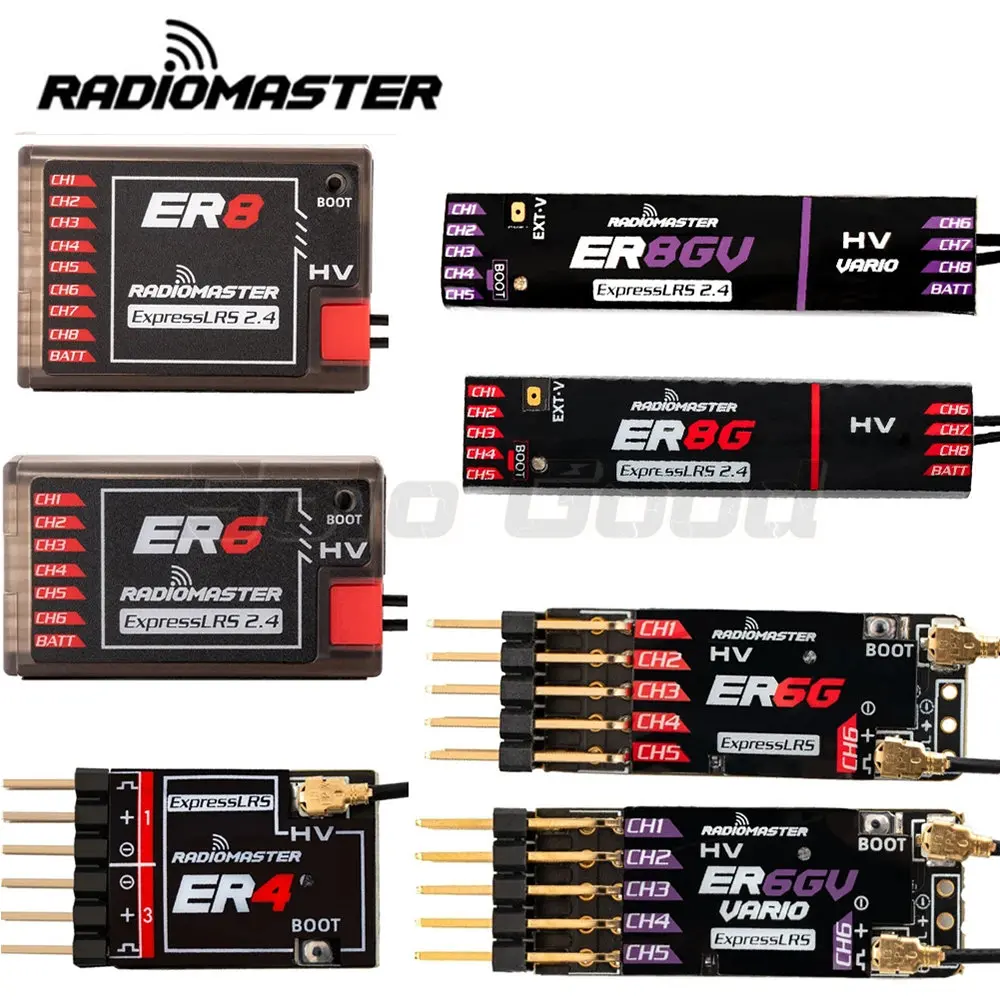 Odbiornik PWM Radiomaster ER4 4CH/ER6 ER6G ER6GV 2.4G 6CH/ER8 ER8G ER8GV 8CH CRSF ExpressLRS 2.4Ghz 100mw do samolotów łodzi samochodowych