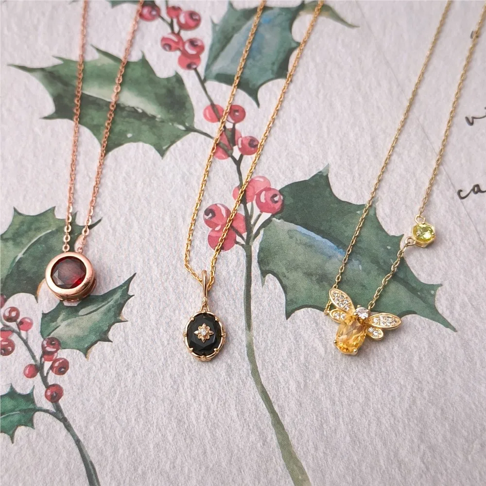 LAMOON Natural Red Garnet Gemstone Necklace For Women Elegant Exquisite Pendant 925 Sterling Silver Gold Plated Fine Jewelry view 4