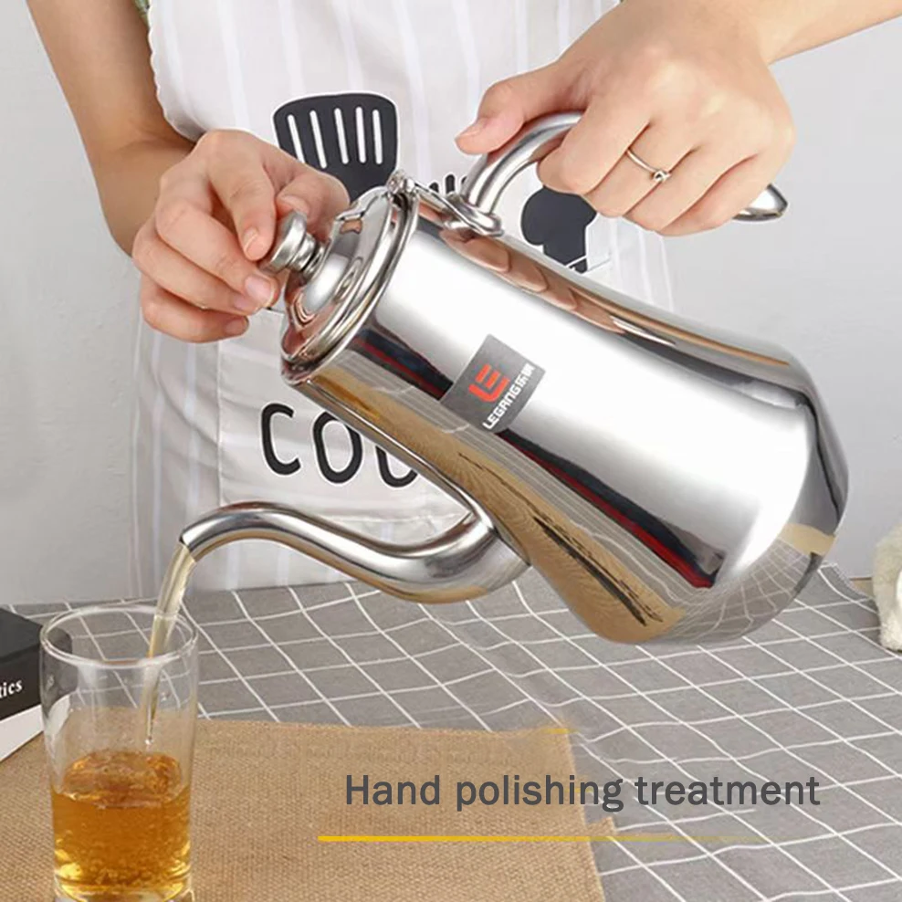 Food grade stainless steel tea kettle, Large capacity long mouth with tea strainer, Restaurant teapot, Heatable kettle, 1.5L