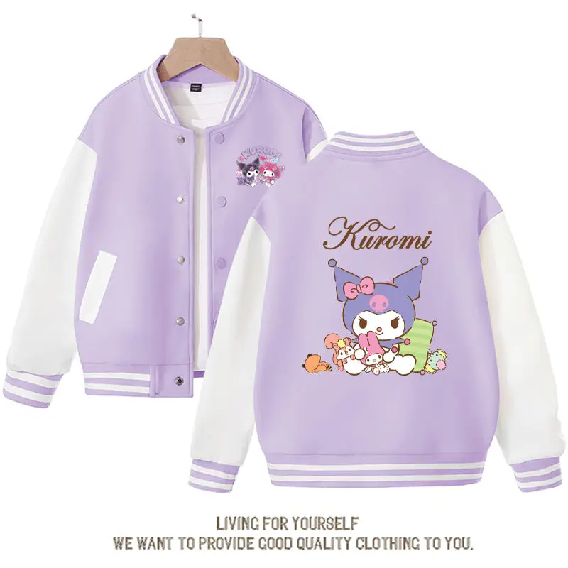 Kawaii Anime Sanrioed Kuromi Meisje Honkbal Uniform Cartoon Sportjas Casual Tops Lente Herfst Kinderkleding Verjaardagscadeau