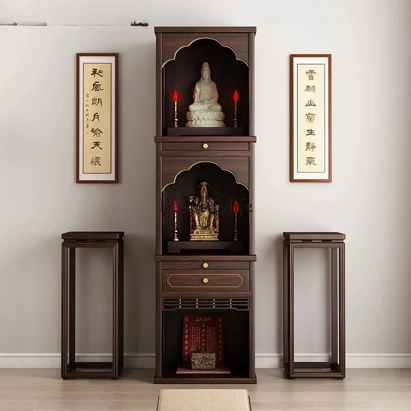 

LJY nuovo armadio verticale shrine buddista cinese a tre strati in legno massello shrine semplice