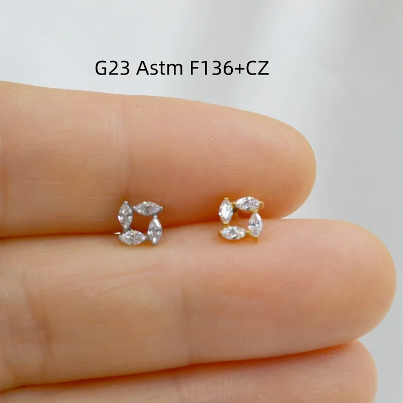 10pcs Body Jewelry G23 Titanium Internal Thread CZ Lip Labret Bar Ear Helix Tragus Rook Barbells Stud Piercing Jewelry