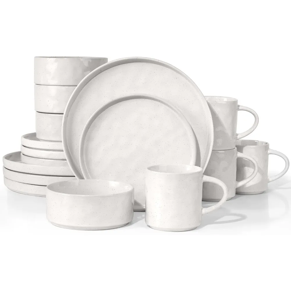 Dinnerware Sets, 16-Piece Stoneware Plates and Bowls Set,Ceramic Dish Set for 4, Chip and Scratch Resistant, Microwave Safe