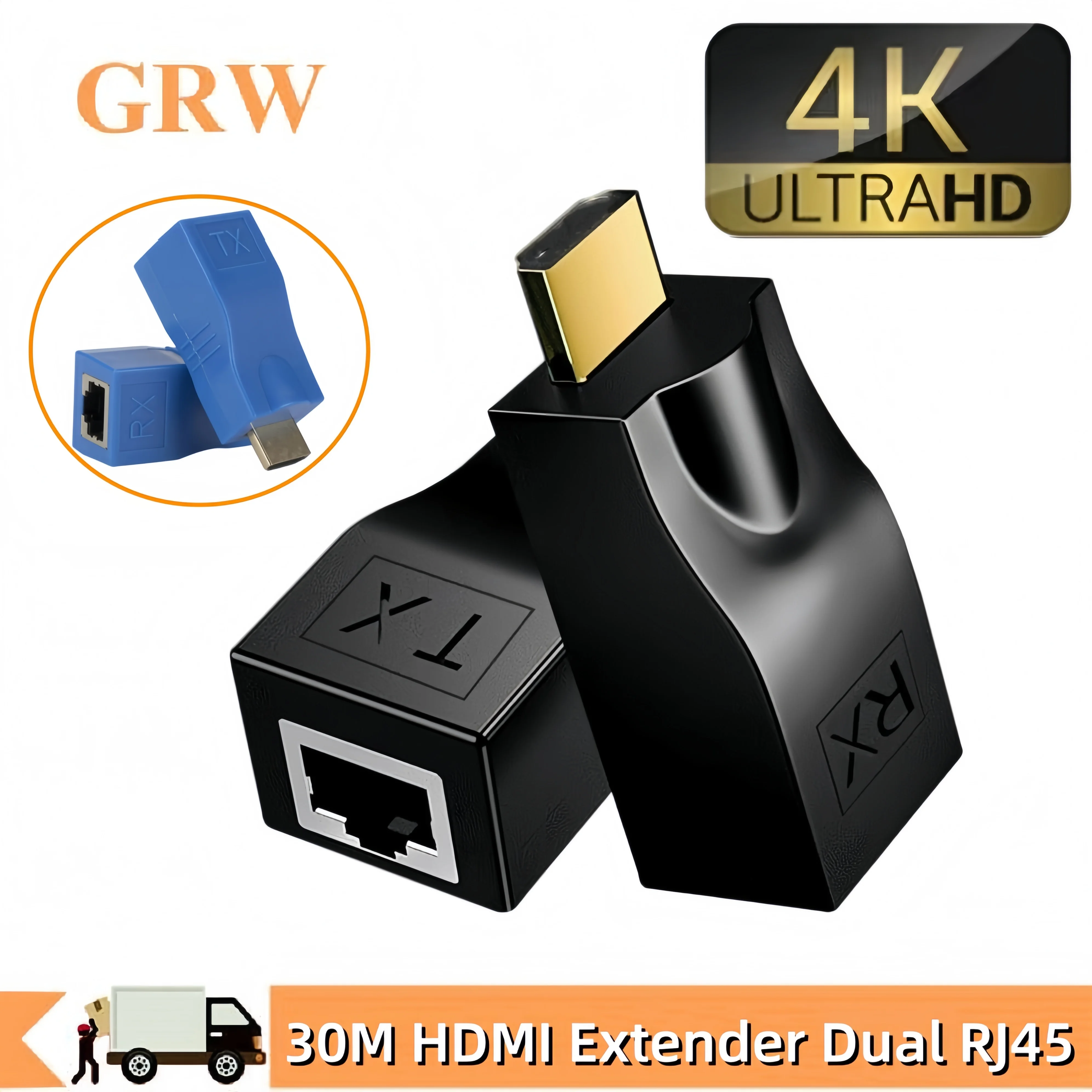 Grwibeou Newest HDMI Extender RJ45 Ports LAN Network HDMI Extension Up To 30m Over CAT5e / 6 UTP LAN Ethernet Cable For HDTV