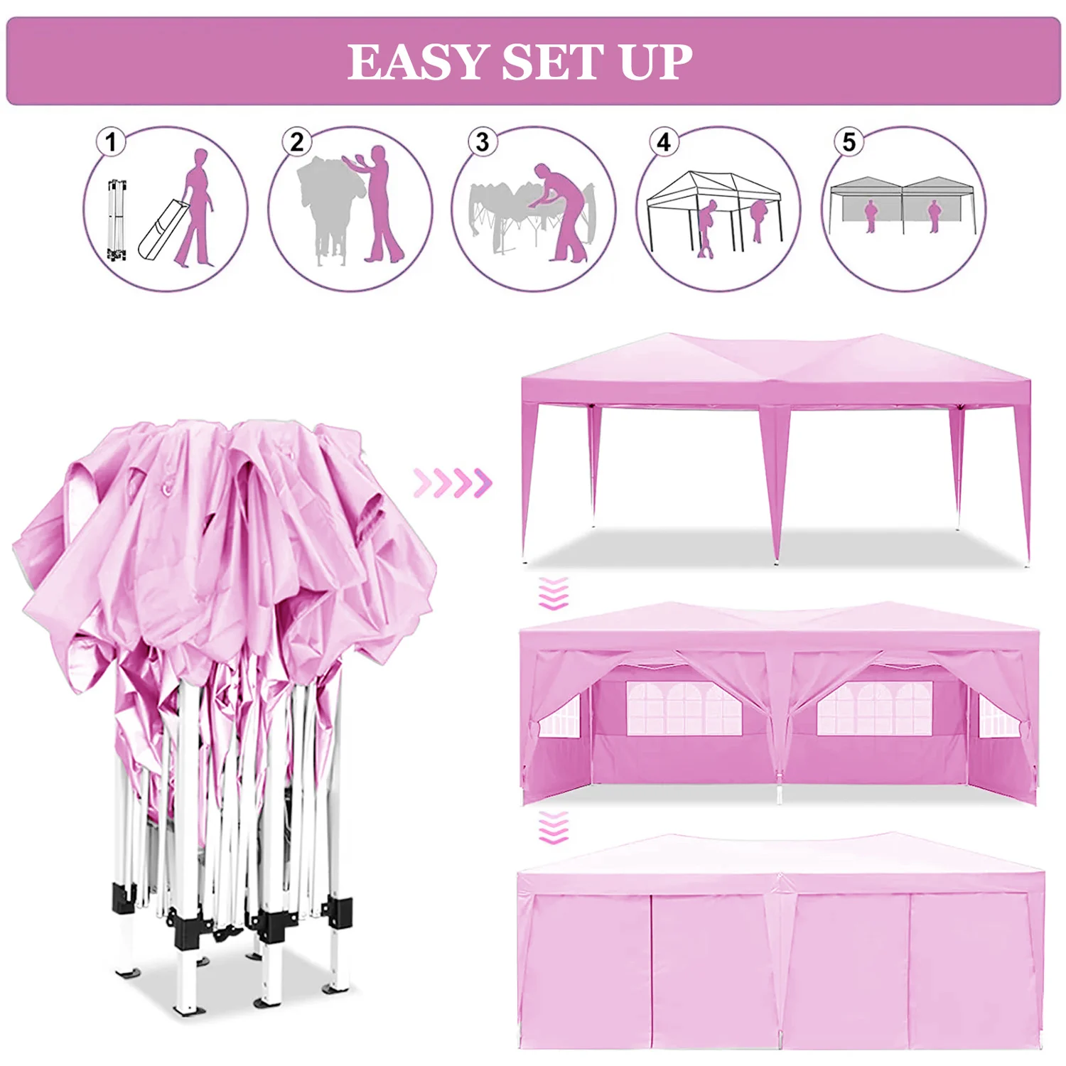 ！@10x20FT Metal Folding Pop-Up Canopy Tent 6 Removable Sidewalls Waterproof UPF 50+ Modern Design Eco-Friendly Outdoor Gazebo
