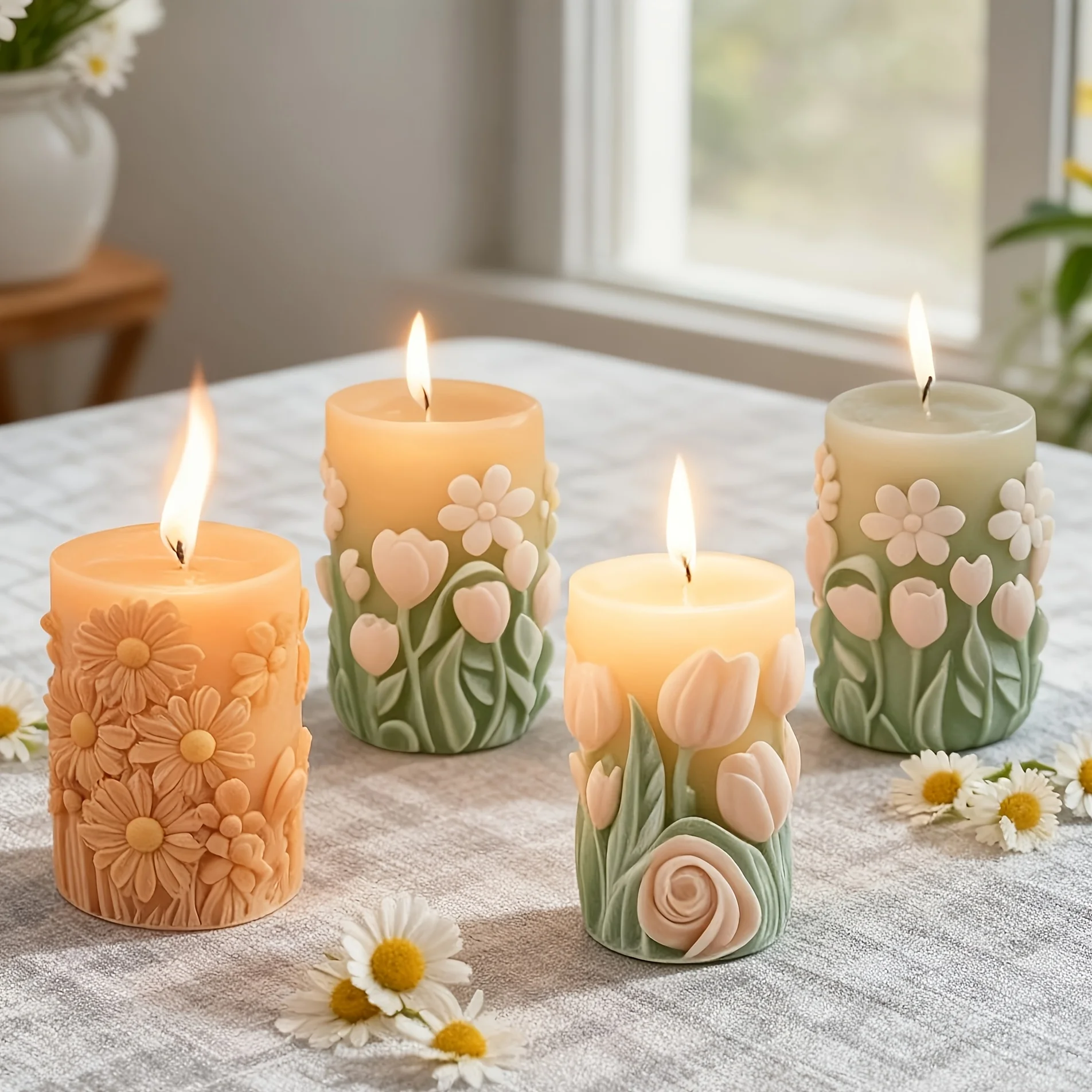 

4pcs Silicone Candle Mold 3D Blooming Craft Resin Flower Molds for Candles Handmade Home Decoration Candle Making Accessoires