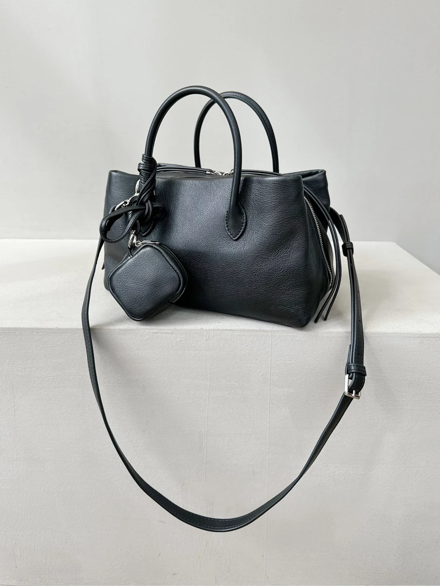 

Top Layer Cowhide Bowling Handbag Tote Bag Boston Pillow Bag Women's Crossbody oulder Bag Leather Purse Casual Tote
