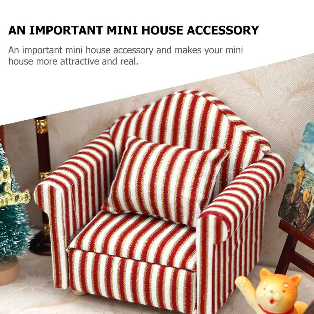 

2 комплекта мини-мебели для дома, полосатый диван, реквизит, аксессуар для макета мини-домика, уютное украшение для гостиной, миниатюрная модель мебели